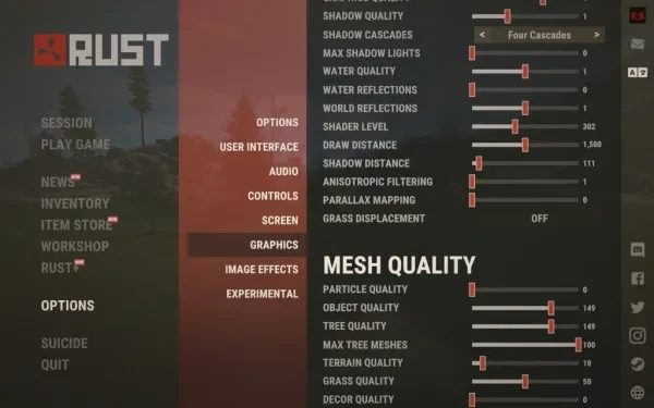 Graphics settings for Rust Rust graphics settings