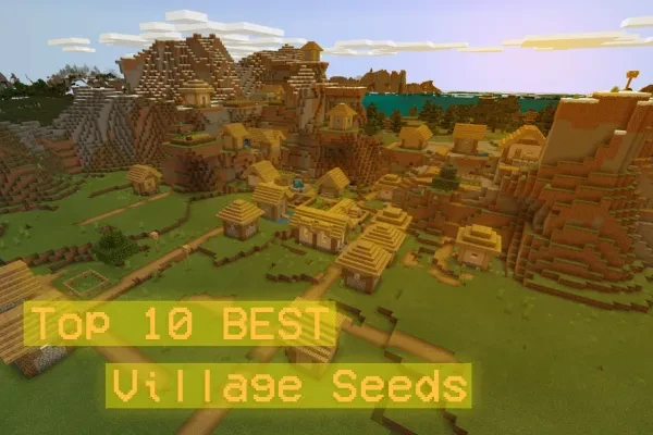 Top Ten Best Village Seeds Thumbnail of a plains village in Minecraft