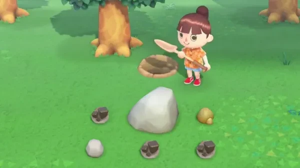 Gathering resources from rocks in Animal Crossing: New Horizons animal crossing, animal crossing: new horizons, breaking rocks