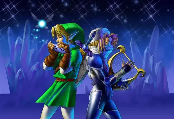 Link and Sheik play the ocarina and the harp
