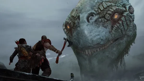 Kratos and the giant snake Kratos calling jormungandr
