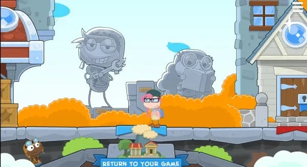 Poptropica Screenshot A screenshot from Poptropica's "Home Island", where it features Gentle Dolphin from Poptropica Help Blog, standing in between a shop and their clubhouse.