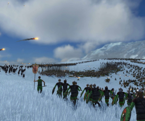 Troops from Gaul rush forward in combat.
