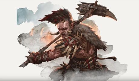 Barbarian with mohawk wielding a big hammer
