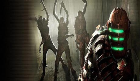 A banner showcasing a group of Necromorphs chasing Isaac Clarke from Dead Space
