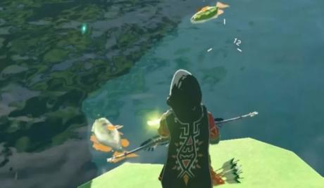 Link stands over a fresh fish catch.