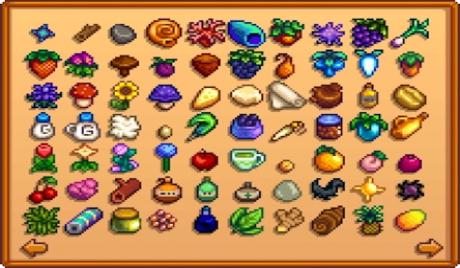 Stardew Valley farmed/foraged items collections tab.