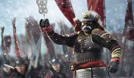 Takeda Shingen raises his war fan signaling troops to advance.