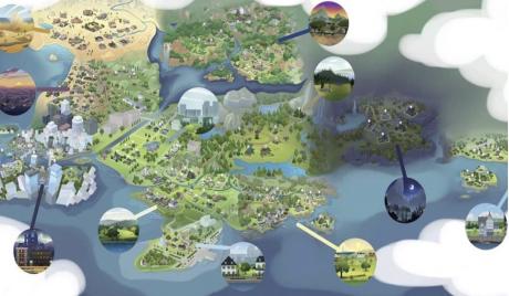 A map of all the worlds in The Sims 4.
